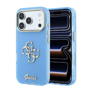GUESS iPhone 18 Pro Max Case hard shell - IML - 4G - script - metal Lichtblauw - productfoto