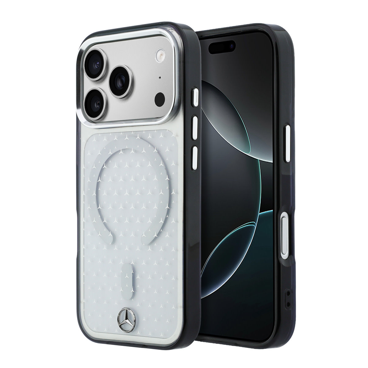 Mercedes-Benz iPhone 18 Pro Max Case hard shell - MagSafe - PC/TPU - MB Stars Transparant - productfoto