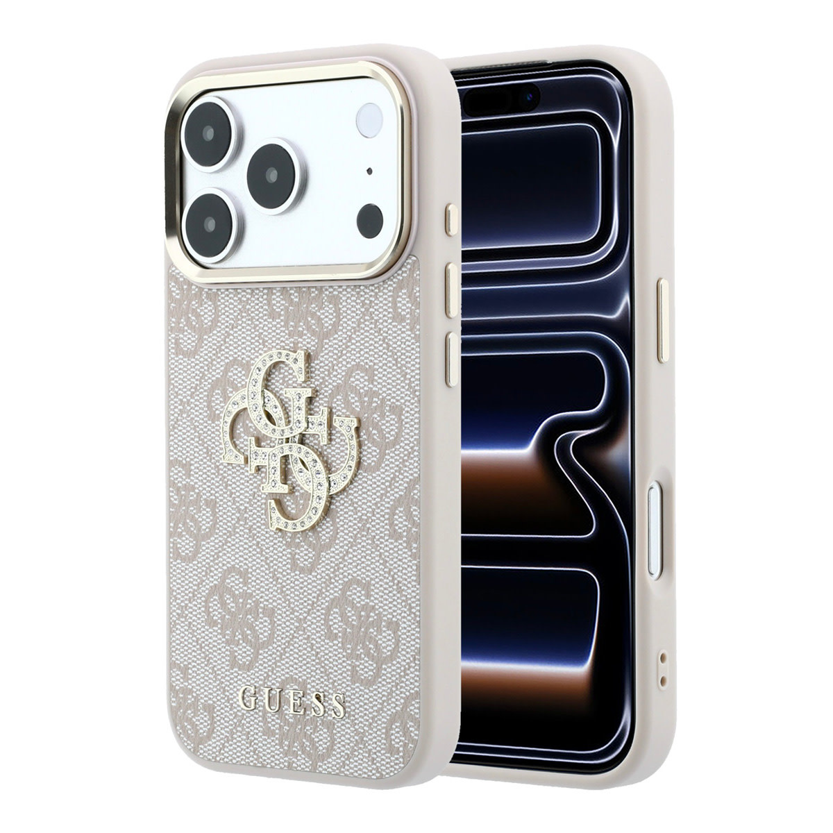 GUESS iPhone 18 Pro Max Case hard shell - 4G - PU - large rhinestone logo Roze - productfoto
