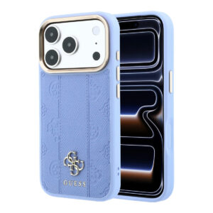 GUESS iPhone 18 Pro Max Case hard shell - MagSafe - PU - stripe pattern - HS - Peony 4G logo Lichtblauw - productfoto