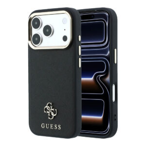 GUESS iPhone 18 Pro Case hard shell - MagSafe - Saffiano - small 4G - Classic Zwart - productfoto