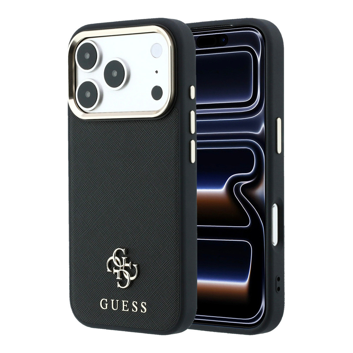 GUESS iPhone 18 Pro Case hard shell - MagSafe - Saffiano - small 4G - Classic Zwart - productfoto
