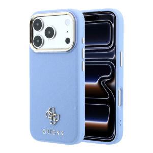 GUESS iPhone 18 Pro Case hard shell - MagSafe - Saffiano - small 4G - Classic Lichtblauw - productfoto