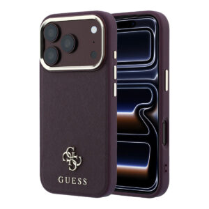 GUESS iPhone 18 Pro Case hard shell - MagSafe - Saffiano - small 4G - Classic Bordeauxrood - productfoto
