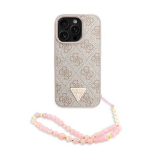 GUESS iPhone 16 Pro hoesje - MagSafe - 4G Triangle Logo With Strap - Roze - productfoto