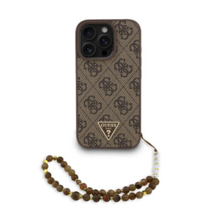 GUESS iPhone 16 Pro hoesje - MagSafe - 4G Triangle Logo With Strap - Bruin - productfoto