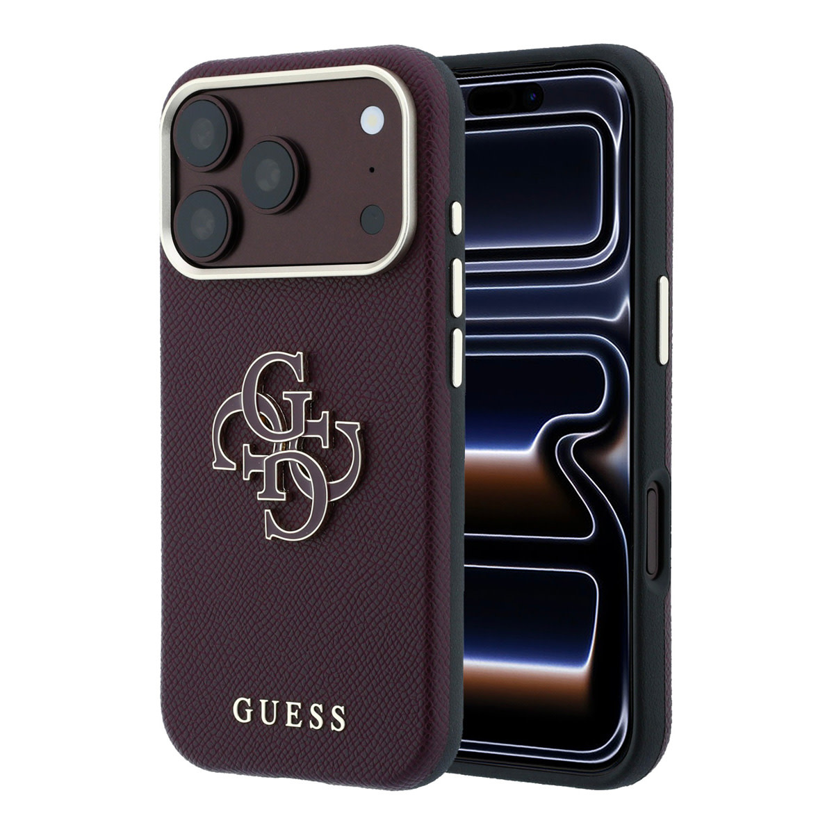 GUESS iPhone 18 Pro hoesje - generfd PU - large resin logo Bordeauxrood - productfoto