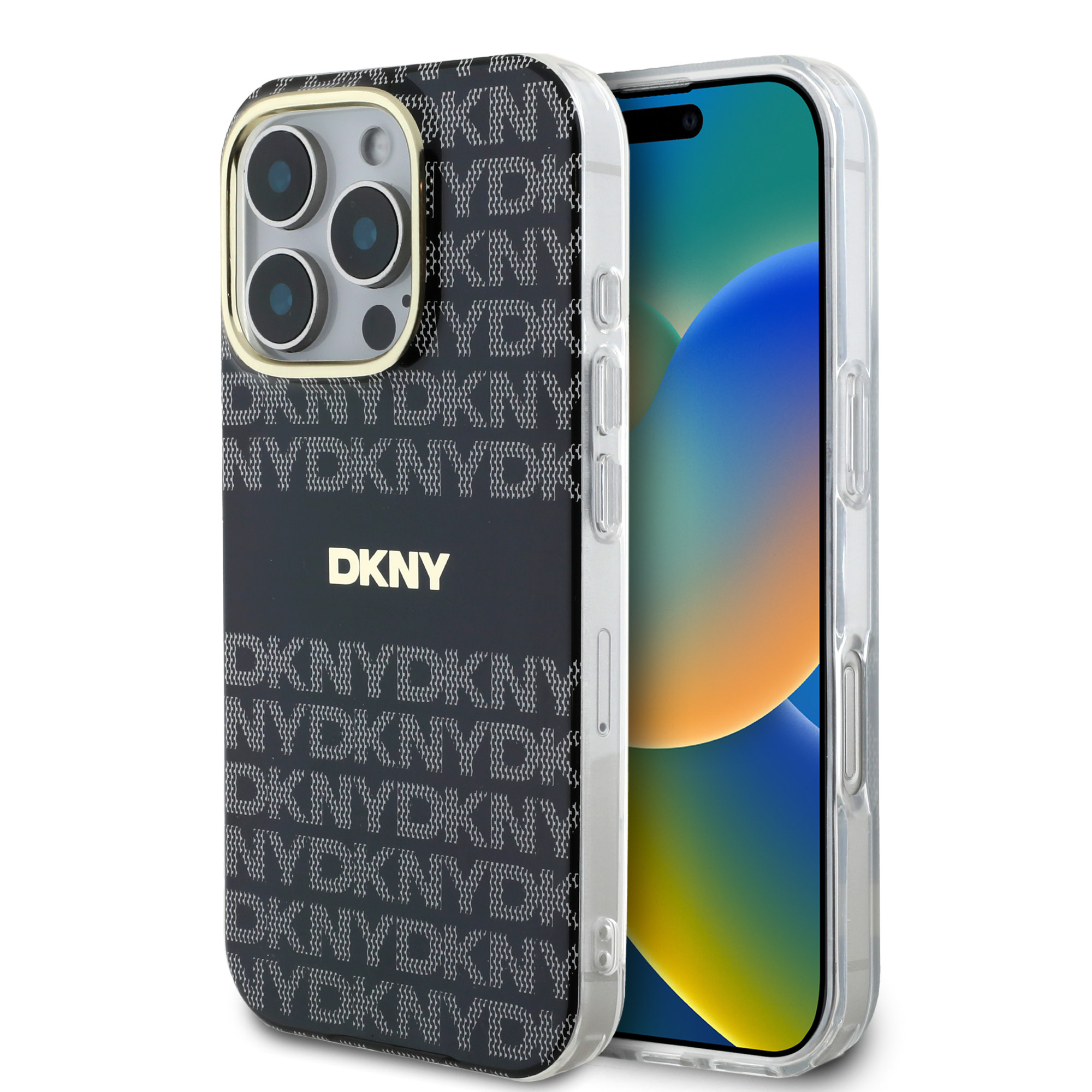 DKNY iPhone 16 Pro hoesje PC/TPU Repeat Pattern Tonal Stripe Magsafe - Zwart - productfoto