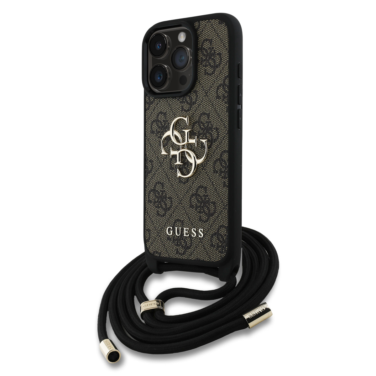 GUESS iPhone 16 Pro hoesje - Crossbody 4G Big Logo - Cord Strap - Bruin - productfoto