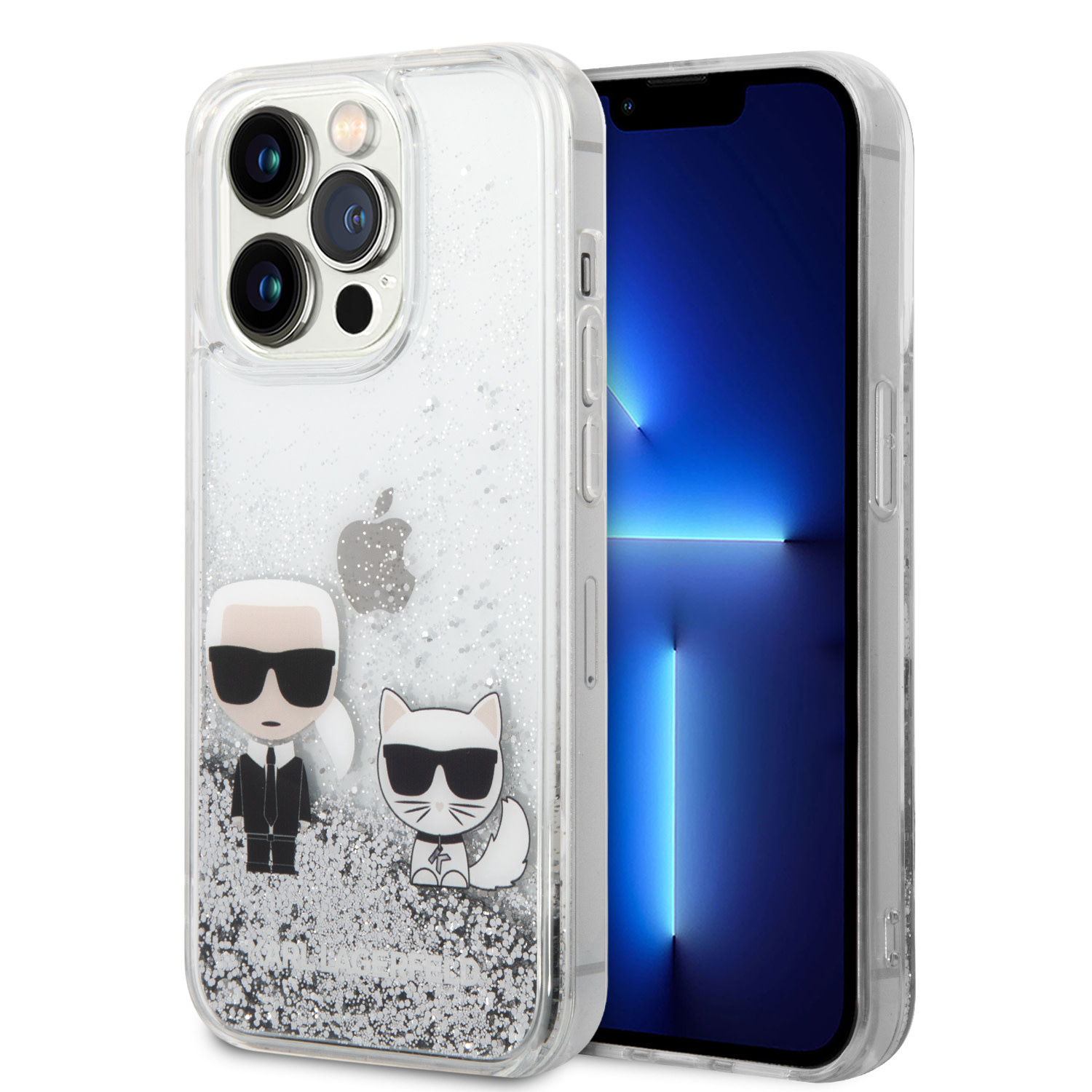 Karl Lagerfeld iPhone 14 Pro hoesje - Liquid Glitter - K&C - Zilver - productfoto