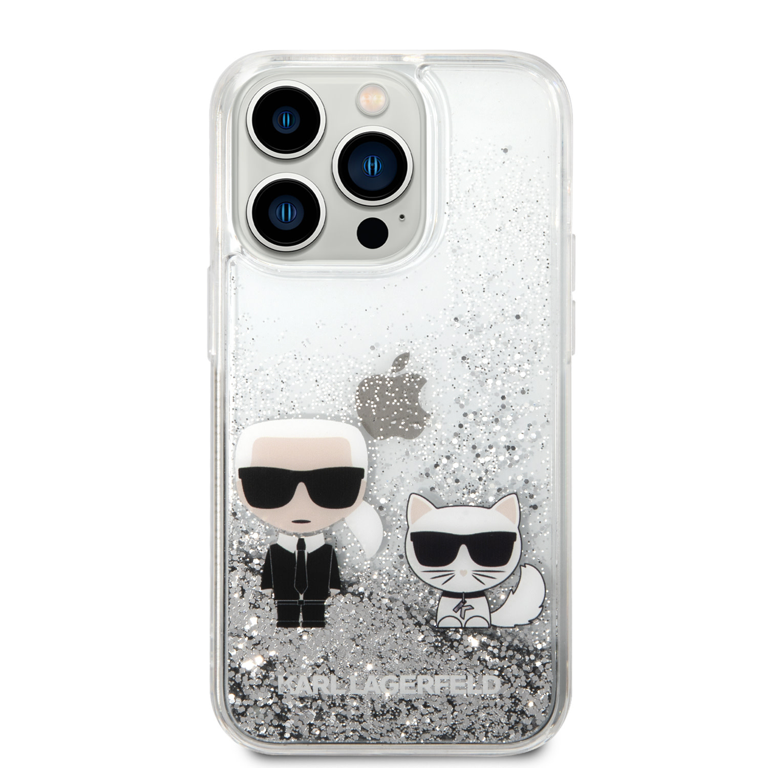 Karl Lagerfeld iPhone 14 Pro hoesje - Liquid Glitter - K&C - Zilver - detail 2