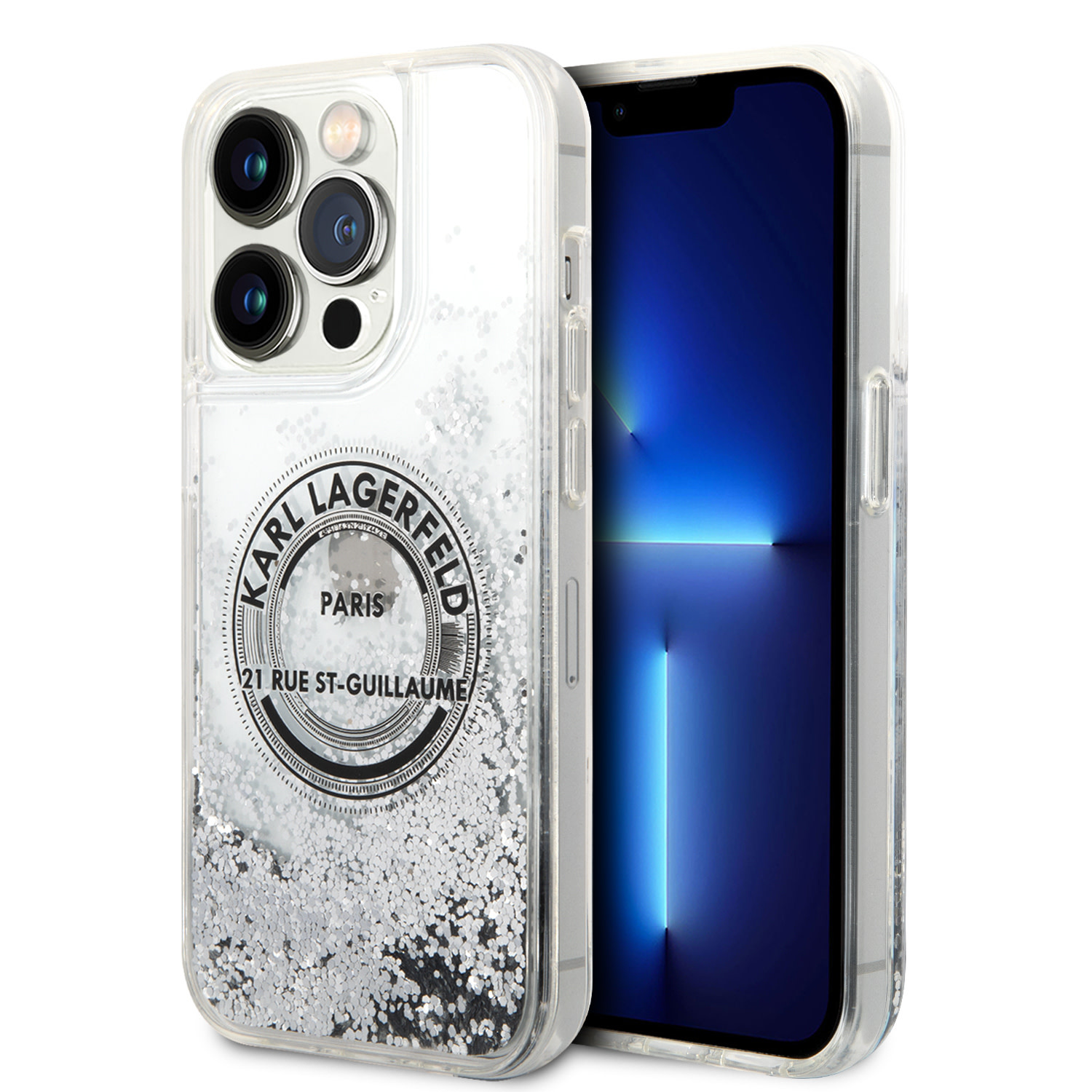 Karl Lagerfeld iPhone 14 Pro hoesje - Glitter RSG - Zilver - productfoto