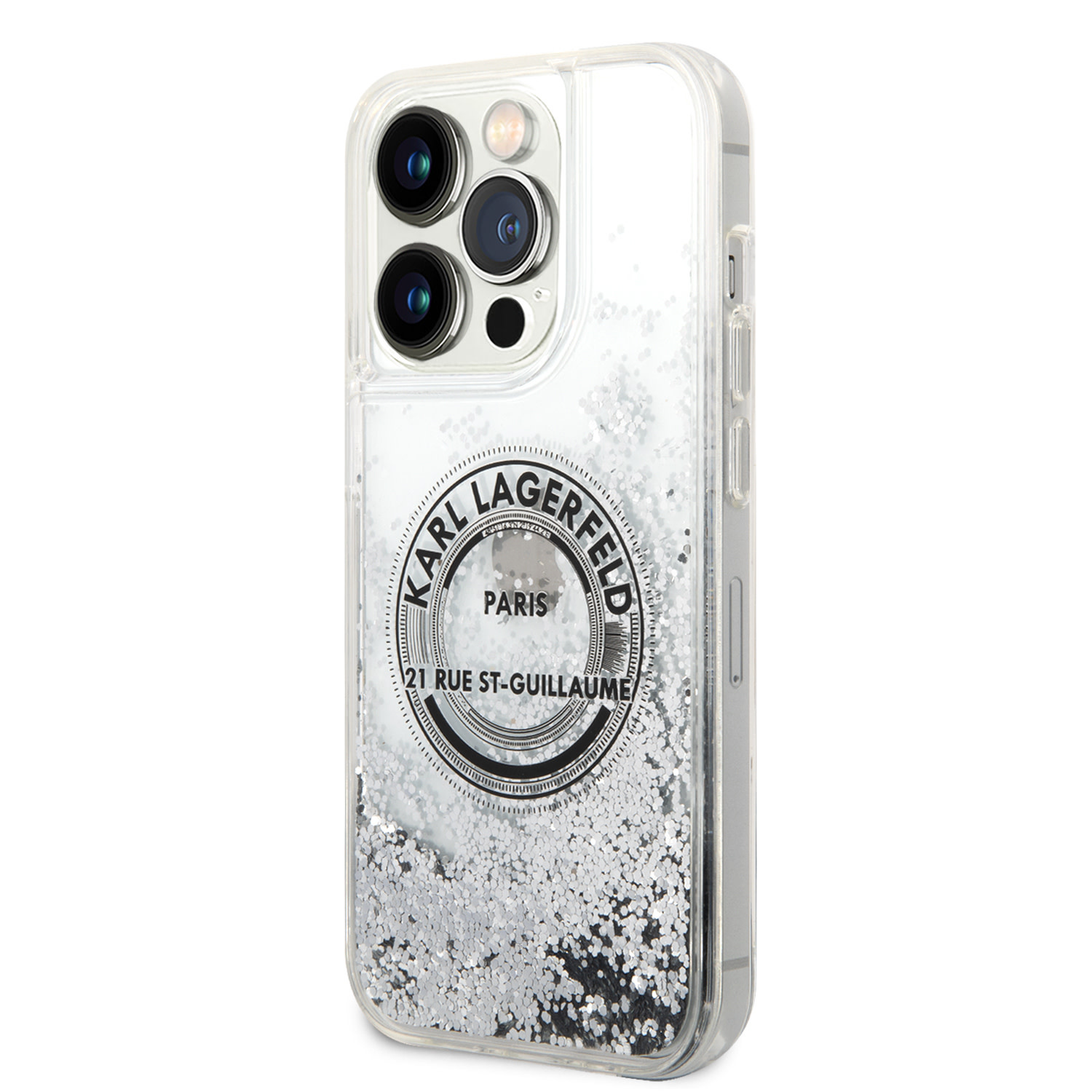 Karl Lagerfeld iPhone 14 Pro hoesje - Glitter RSG - Zilver - detail 1