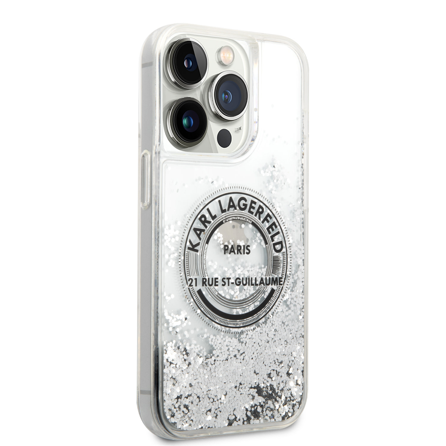 Karl Lagerfeld iPhone 14 Pro hoesje - Glitter RSG - Zilver - detail 3