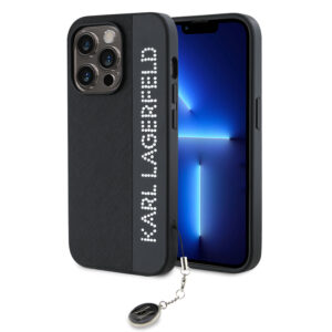 Karl Lagerfeld iPhone 14 Pro hoesje Saffiano Rhinestones and Charm - Zwart - productfoto
