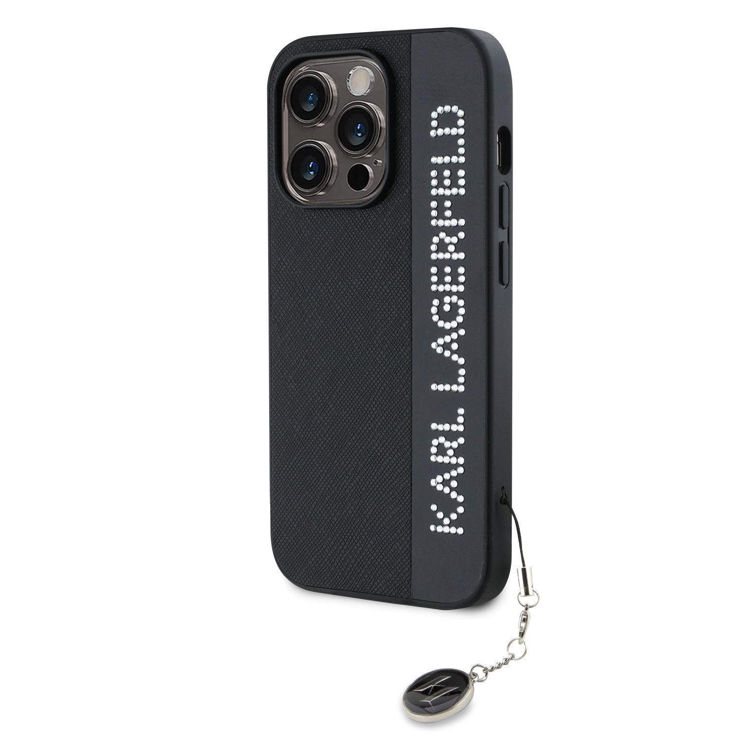 Karl Lagerfeld iPhone 14 Pro hoesje Saffiano Rhinestones and Charm - Zwart - detail 1