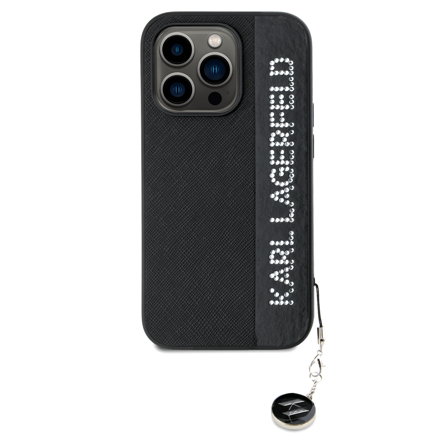 Karl Lagerfeld iPhone 14 Pro hoesje Saffiano Rhinestones and Charm - Zwart - detail 3