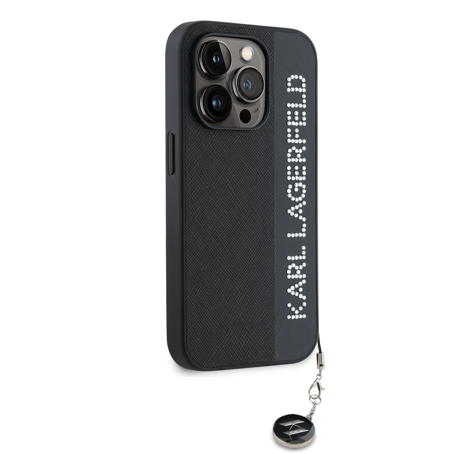 Karl Lagerfeld iPhone 14 Pro hoesje Saffiano Rhinestones and Charm - Zwart - detail 2