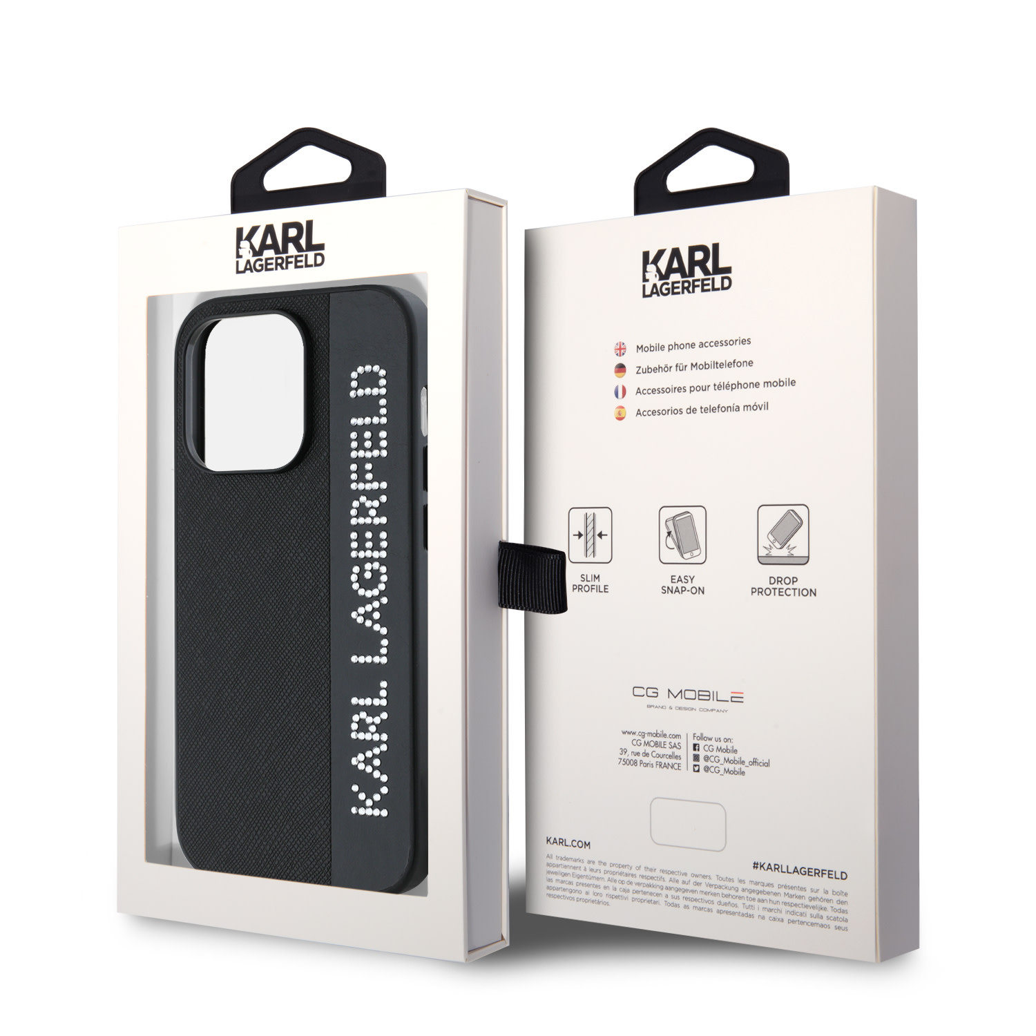 Karl Lagerfeld iPhone 14 Pro hoesje Saffiano Rhinestones and Charm - Zwart - detail 7