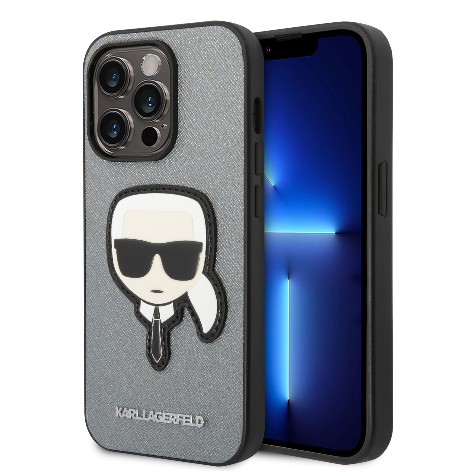 Karl Lagerfeld iPhone 14 Pro hoesje - Karl Head Patch - Zilver - productfoto