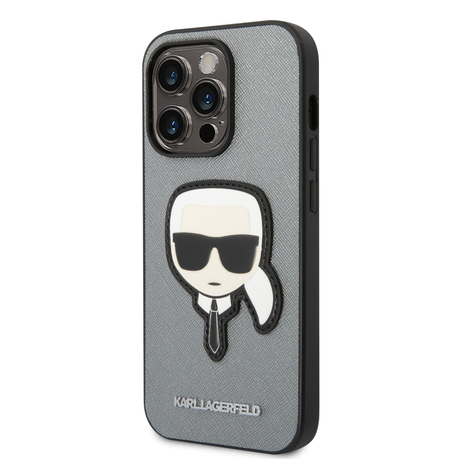 Karl Lagerfeld iPhone 14 Pro hoesje - Karl Head Patch - Zilver - detail 1