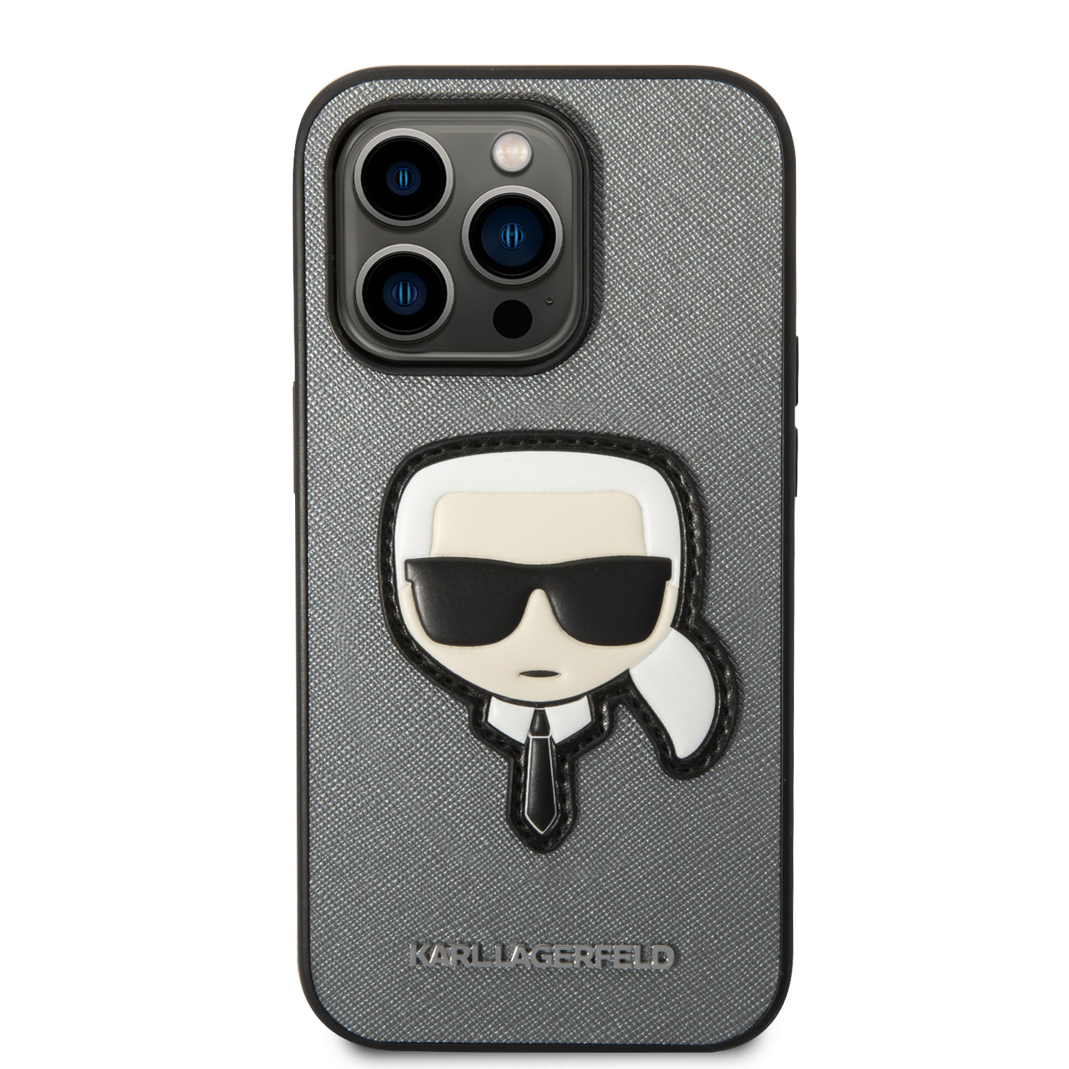 Karl Lagerfeld iPhone 14 Pro hoesje - Karl Head Patch - Zilver - detail 2