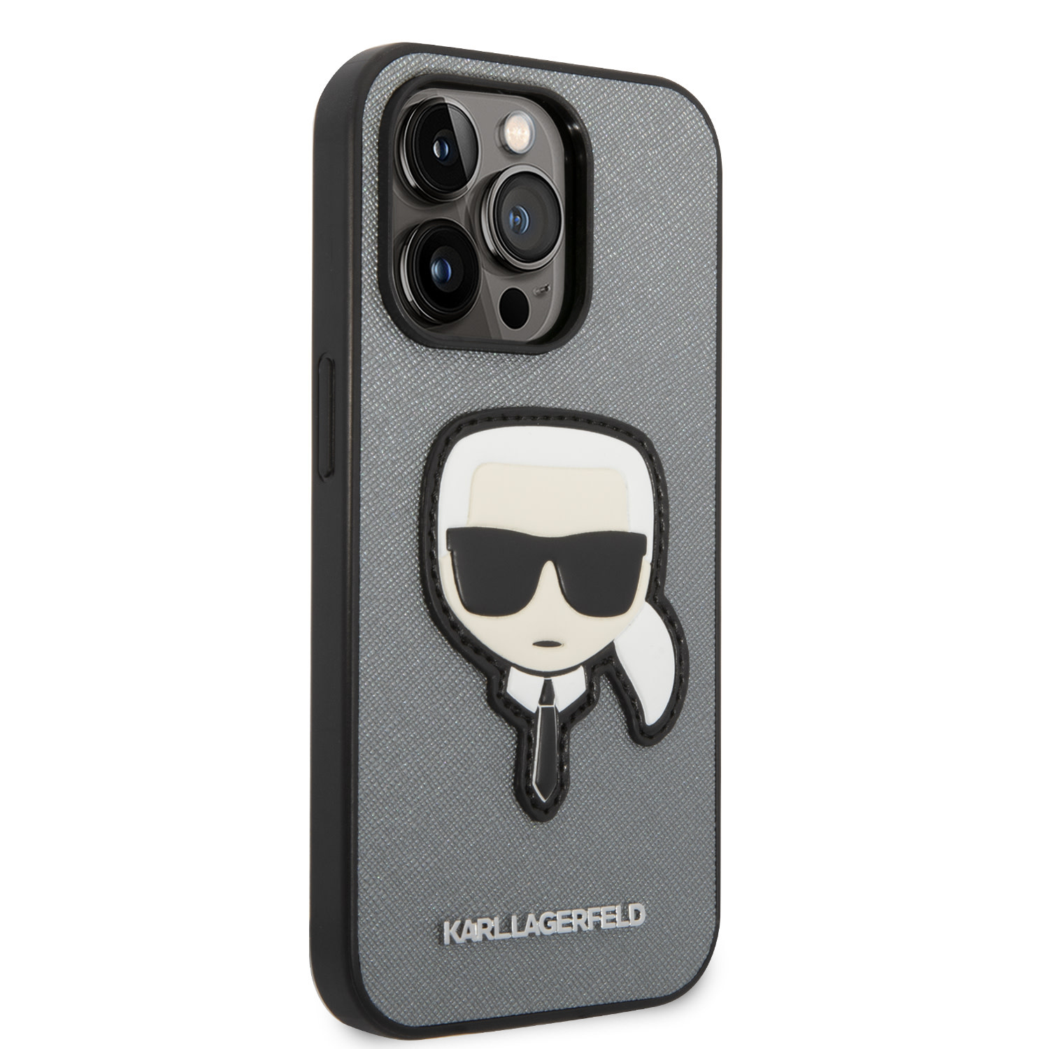 Karl Lagerfeld iPhone 14 Pro hoesje - Karl Head Patch - Zilver - detail 3