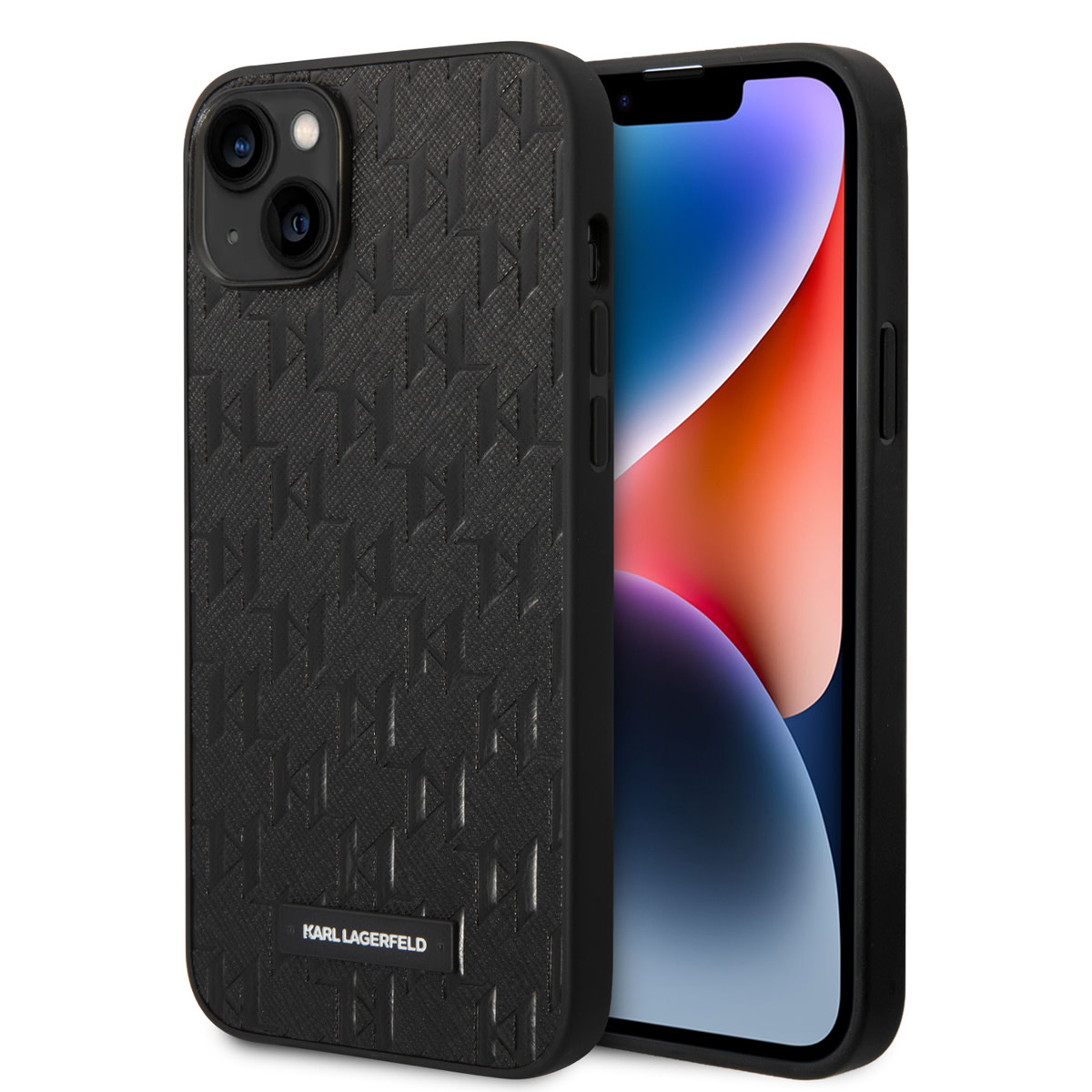 Karl Lagerfeld iPhone 14 Plus hoesje - Saffiano Leather - Metal Logo - Zwart - productfoto
