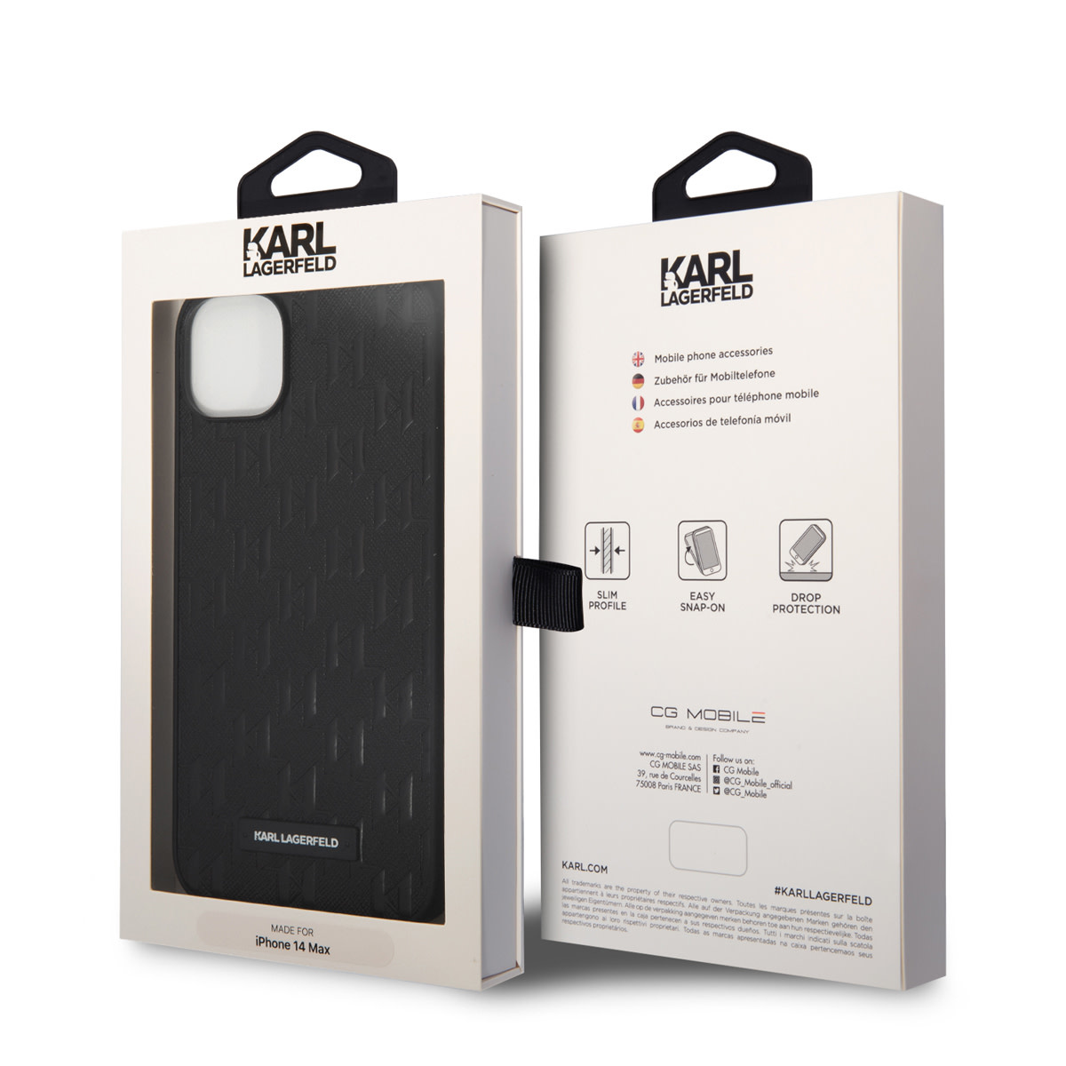 Karl Lagerfeld iPhone 14 Plus hoesje - Saffiano Leather - Metal Logo - Zwart - detail 6