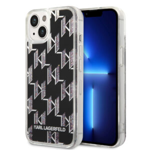 Karl Lagerfeld iPhone 14 TPU hoesje - Liquid Glitter -Monogram - Zwart - productfoto