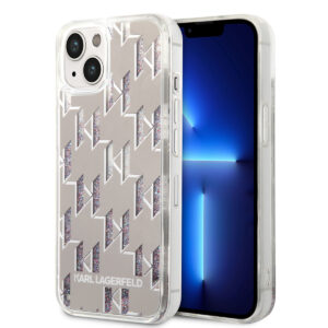 Karl Lagerfeld iPhone 14 TPU hoesje - Liquid Glitter - Monogram - Zilver - productfoto