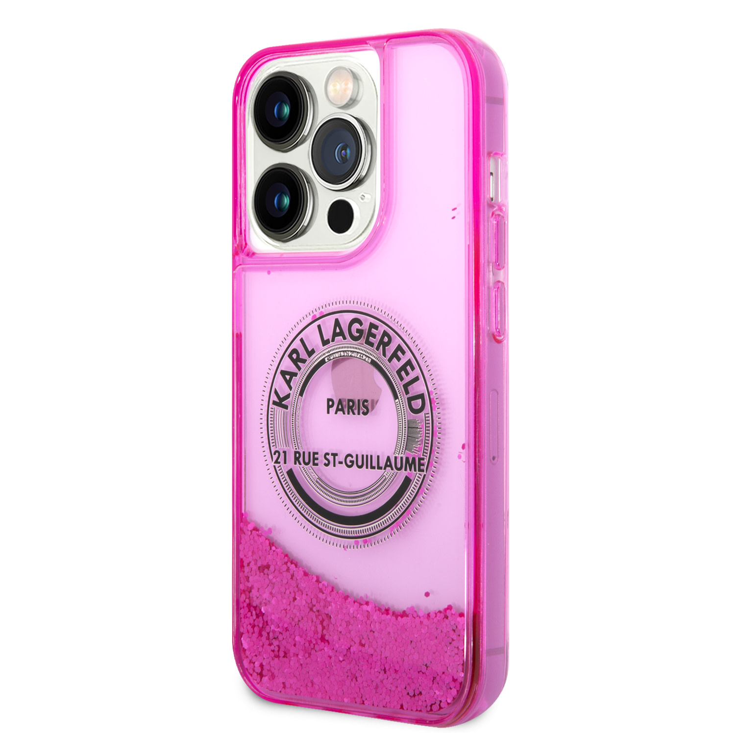Karl Lagerfeld iPhone 14 Pro Max hoesje - Glitter RSG - Roze - detail 1