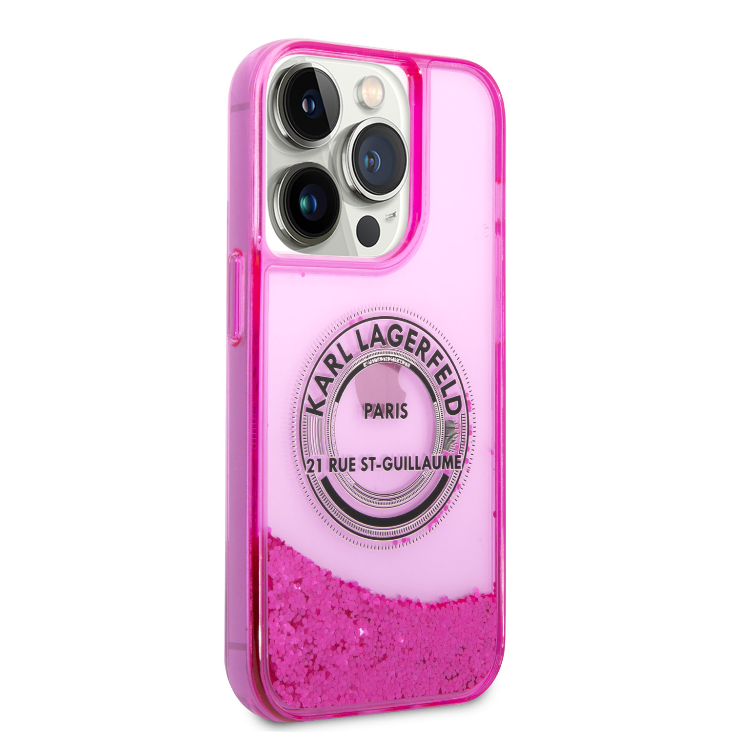 Karl Lagerfeld iPhone 14 Pro Max hoesje - Glitter RSG - Roze - detail 3
