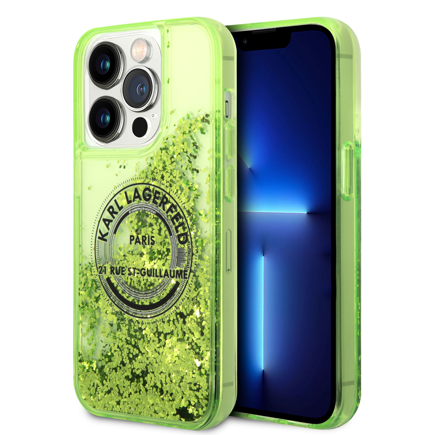 Karl Lagerfeld iPhone 14 Pro Max hoesje - Glitter RSG - Groen - productfoto