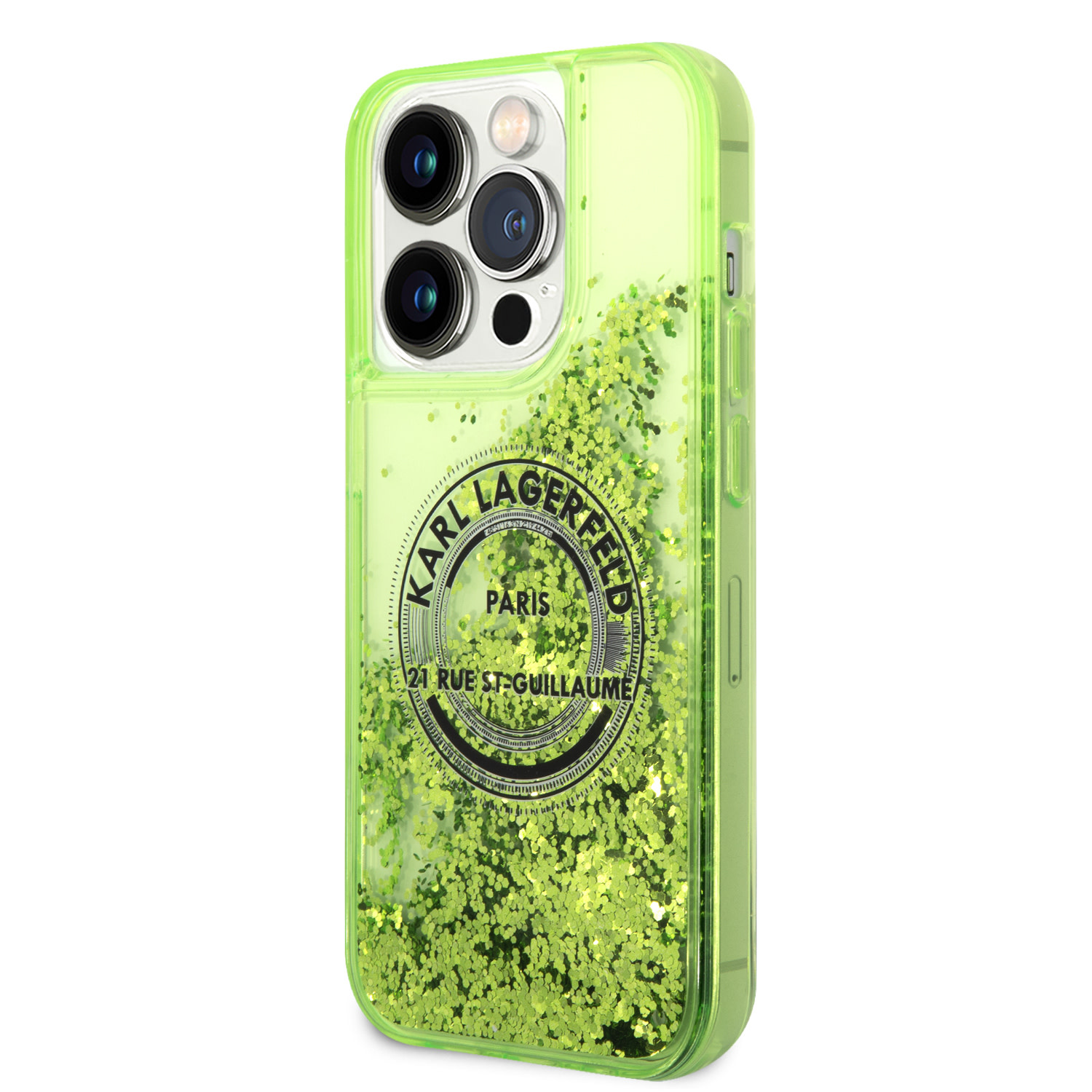 Karl Lagerfeld iPhone 14 Pro Max hoesje - Glitter RSG - Groen - detail 1