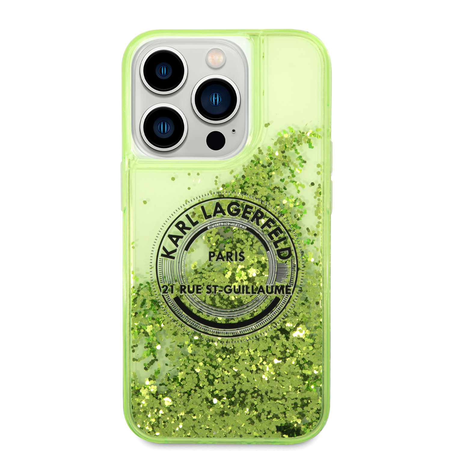 Karl Lagerfeld iPhone 14 Pro Max hoesje - Glitter RSG - Groen - detail 2