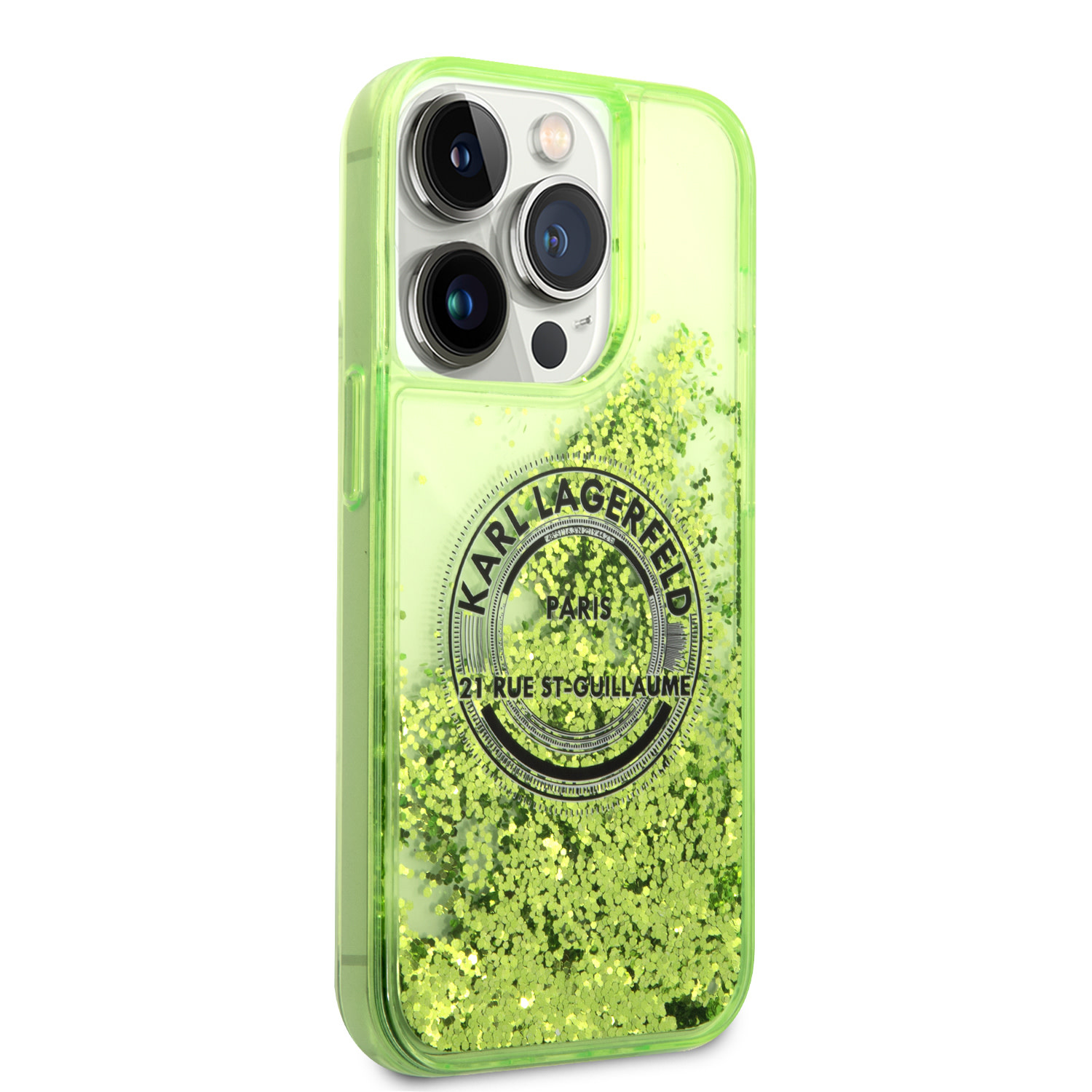 Karl Lagerfeld iPhone 14 Pro Max hoesje - Glitter RSG - Groen - detail 3