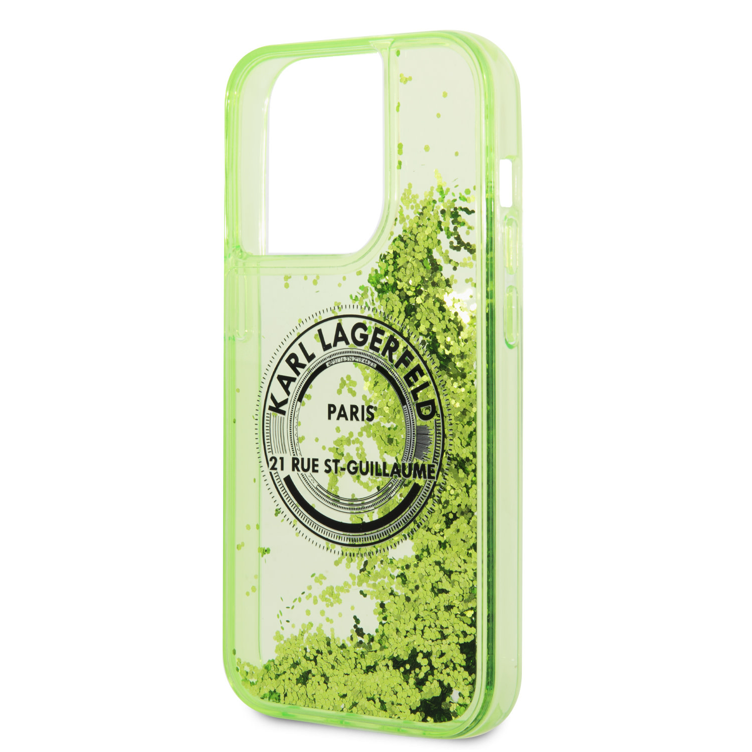 Karl Lagerfeld iPhone 14 Pro Max hoesje - Glitter RSG - Groen - detail 4