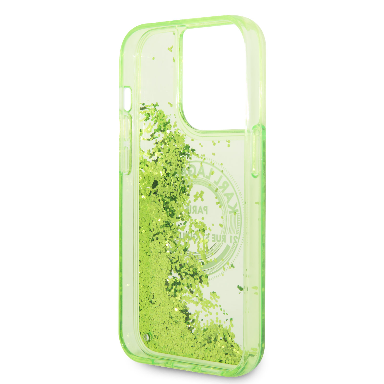 Karl Lagerfeld iPhone 14 Pro Max hoesje - Glitter RSG - Groen - detail 5