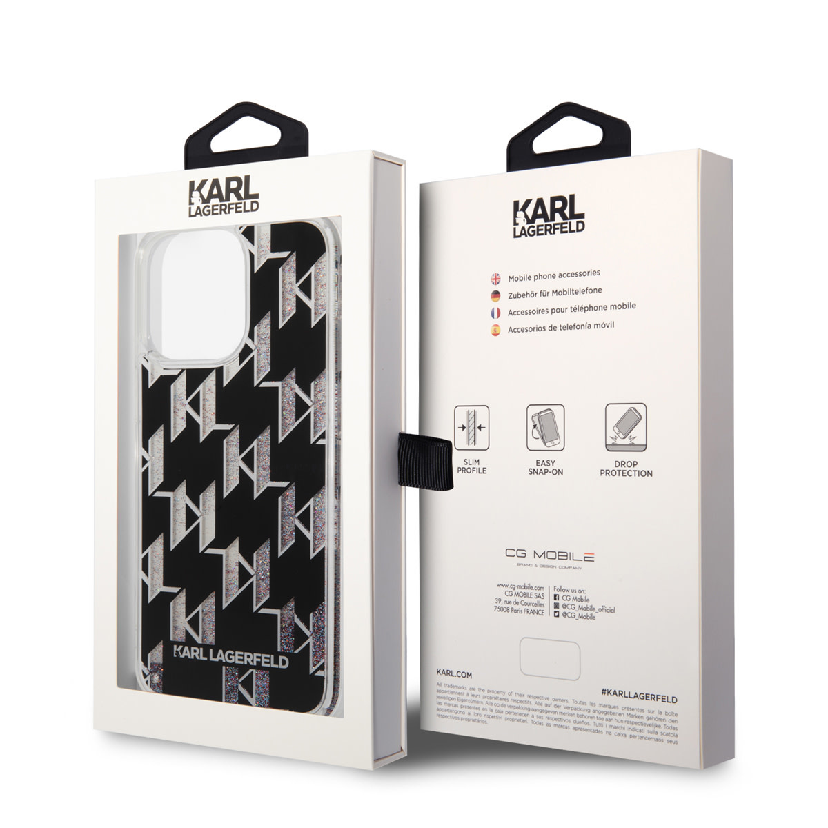 Karl Lagerfeld iPhone 14 Pro Max TPU hoesje - Liquid Glitter - Monogram - Zwart - detail 6