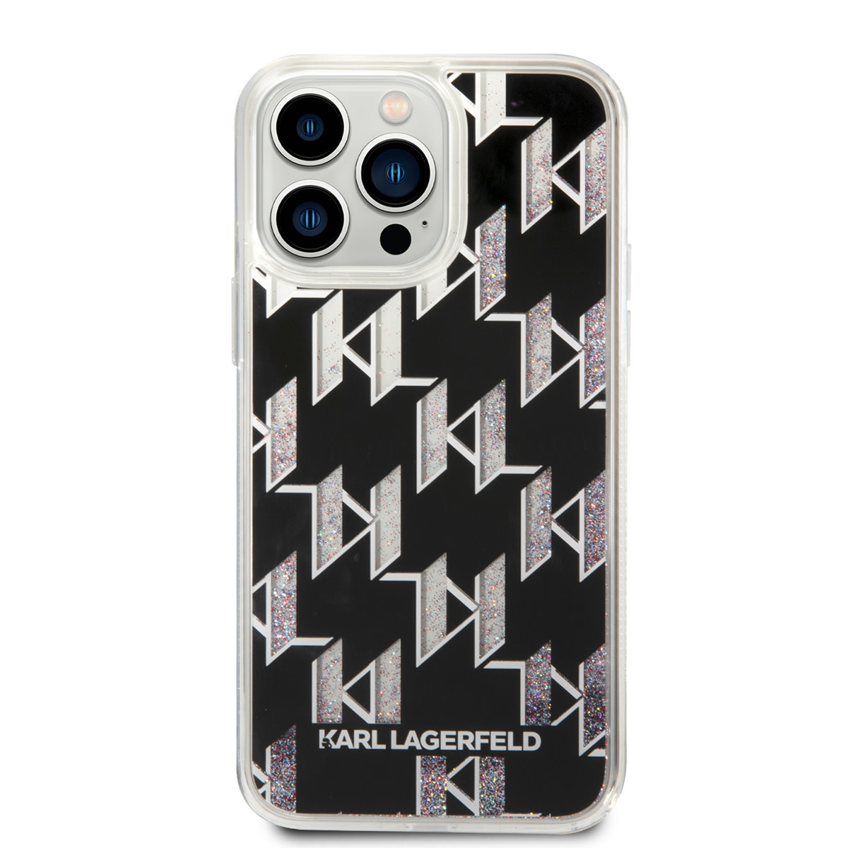 Karl Lagerfeld iPhone 14 Pro Max TPU hoesje - Liquid Glitter - Monogram - Zwart - detail 2