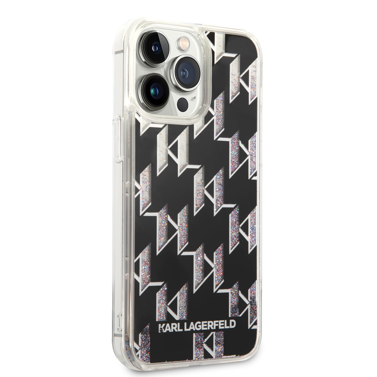 Karl Lagerfeld iPhone 14 Pro Max TPU hoesje - Liquid Glitter - Monogram - Zwart - detail 3