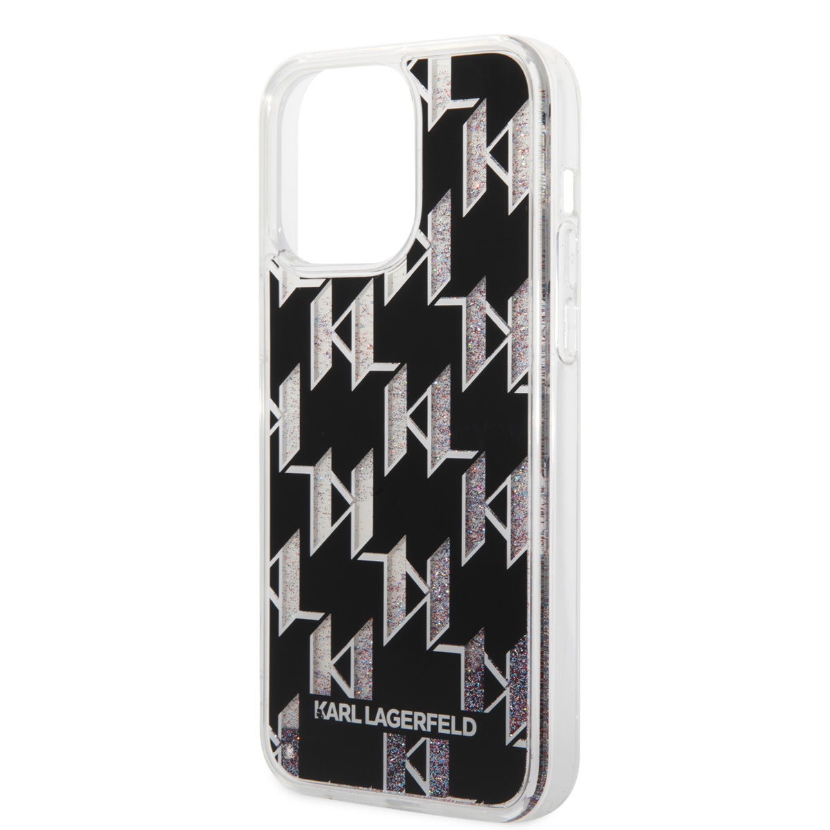 Karl Lagerfeld iPhone 14 Pro Max TPU hoesje - Liquid Glitter - Monogram - Zwart - detail 4