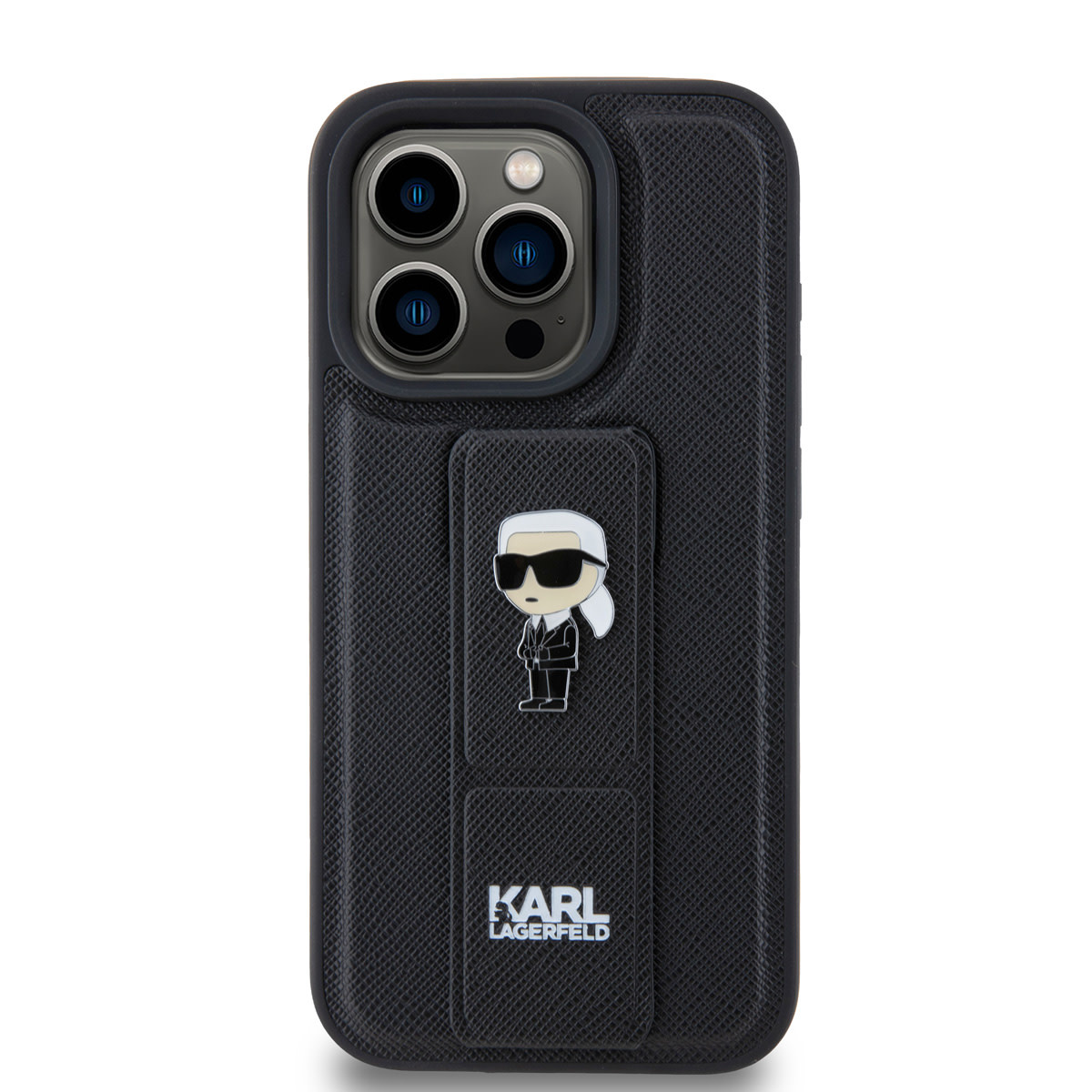 Karl Lagerfeld iPhone 15 Pro Cases hoesje - Saffiano Leather Grip Case with Karl Logo - Zwart - detail 2