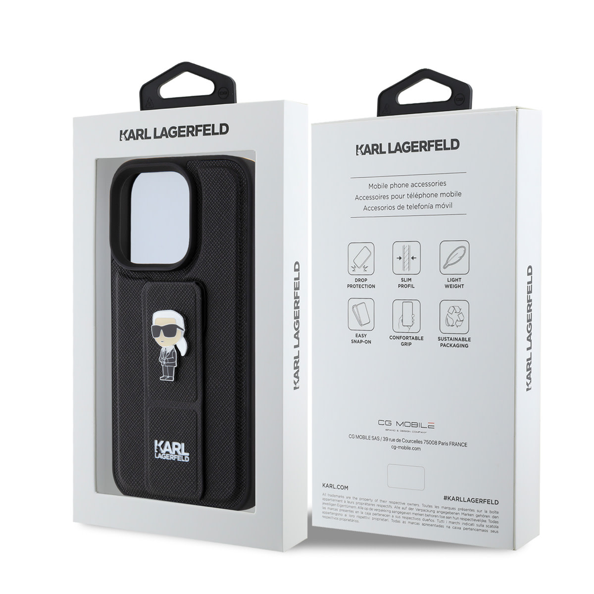 Karl Lagerfeld iPhone 15 Pro Cases hoesje - Saffiano Leather Grip Case with Karl Logo - Zwart - detail 7