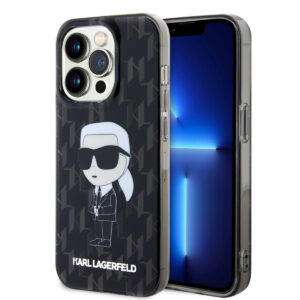 Karl Lagerfeld iPhone 15 Pro Hardcase hoesje - Ikonik Monogram - Zwart - productfoto