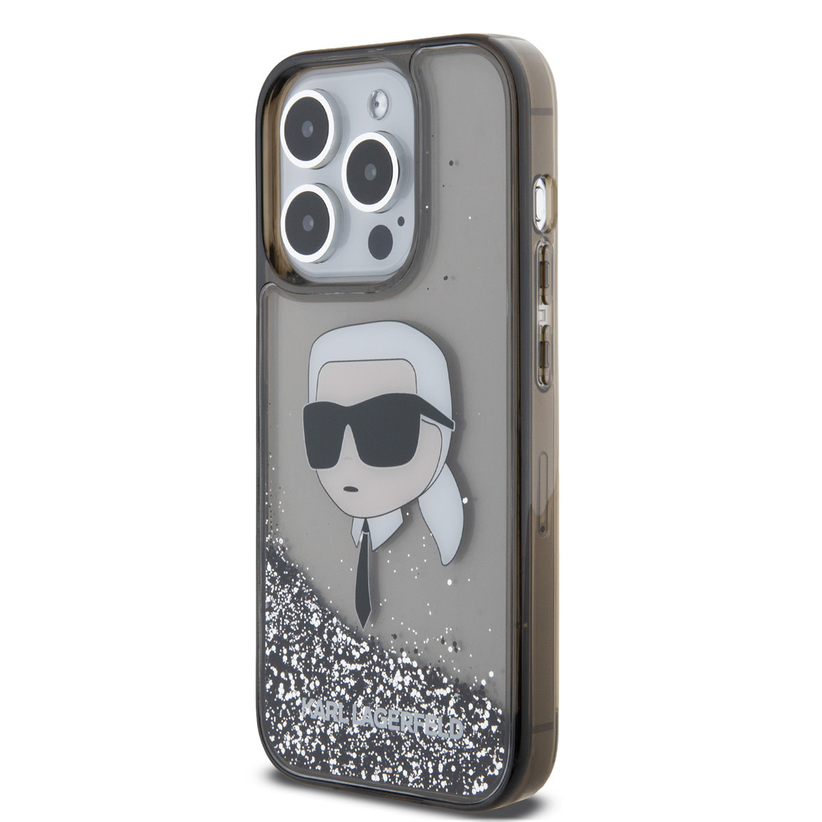 Karl Lagerfeld iPhone 15 Pro Cases hoesje - Liquid Glitter Case with NFT Karl Head - Zwart - detail 1