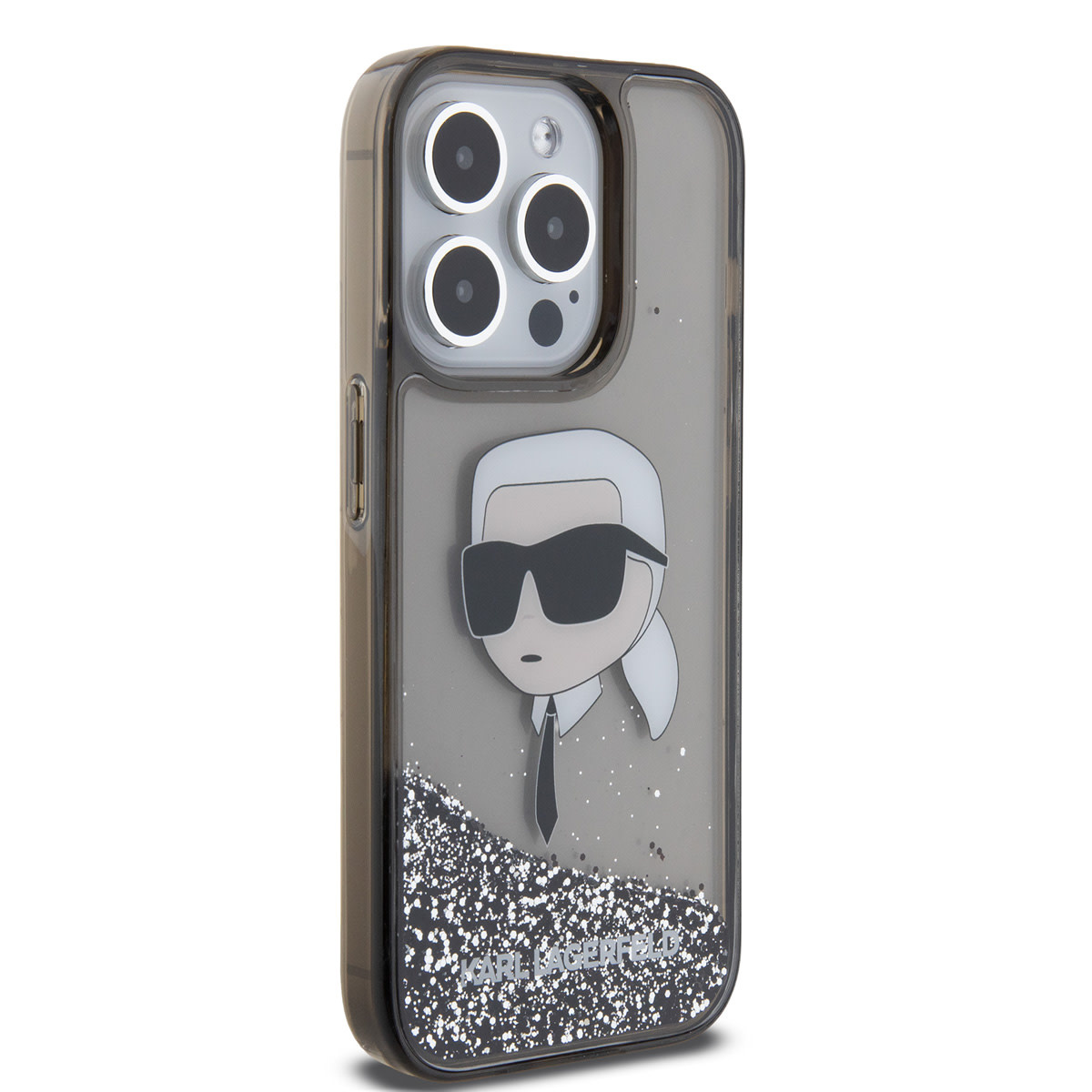Karl Lagerfeld iPhone 15 Pro Cases hoesje - Liquid Glitter Case with NFT Karl Head - Zwart - detail 3