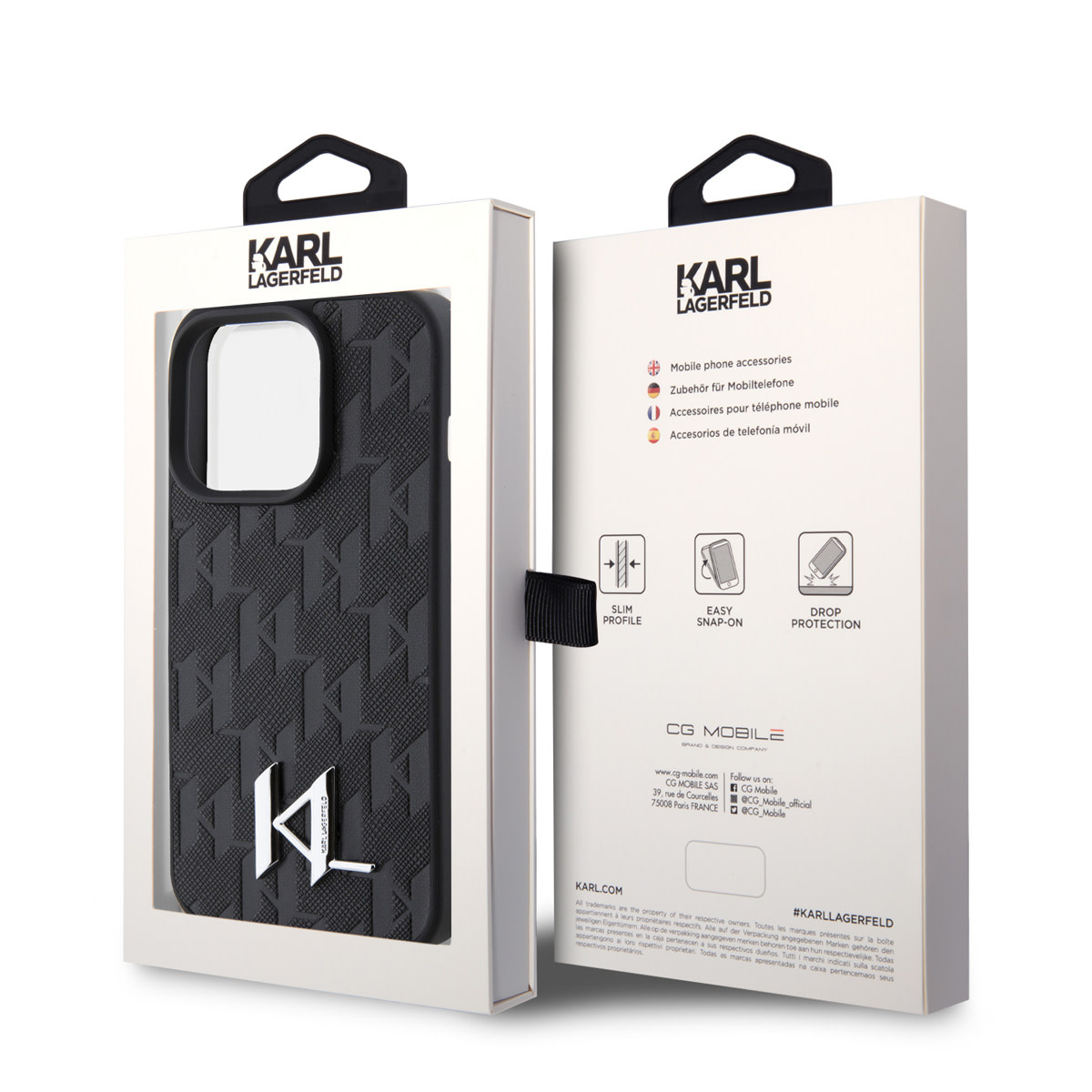 Karl Lagerfeld iPhone 15 Pro Hardcase hoesje - Hot Stamp - KL Metal Logo - Monogram - Zwart - detail 6