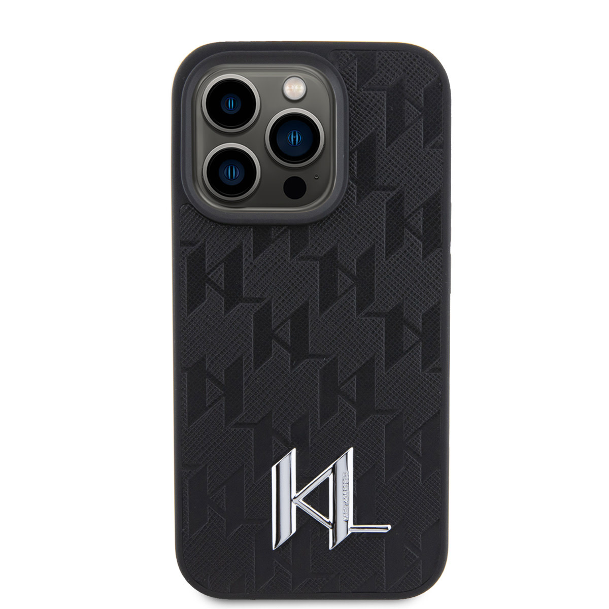 Karl Lagerfeld iPhone 15 Pro Hardcase hoesje - Hot Stamp - KL Metal Logo - Monogram - Zwart - detail 5